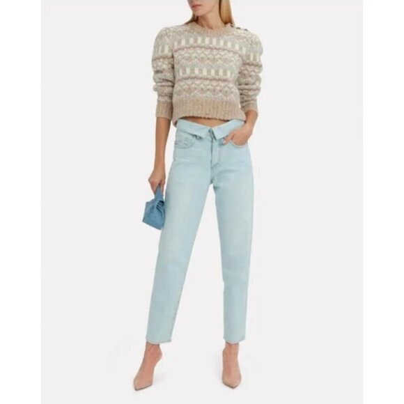 💕LOVESHACKFANCY💕 Cropped Fair Isle Sweater ~ Alpaca Wool Blend Tan Print Small - Picture 5 of 15